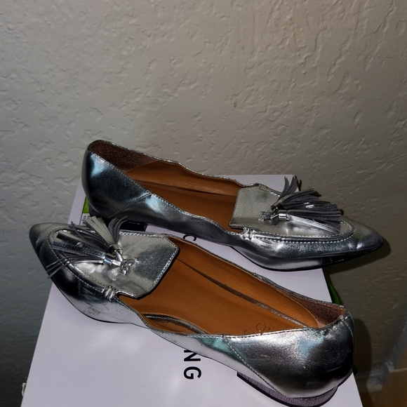 Silver Pointy Toe Flats with Tassles - Picture 4 of 6